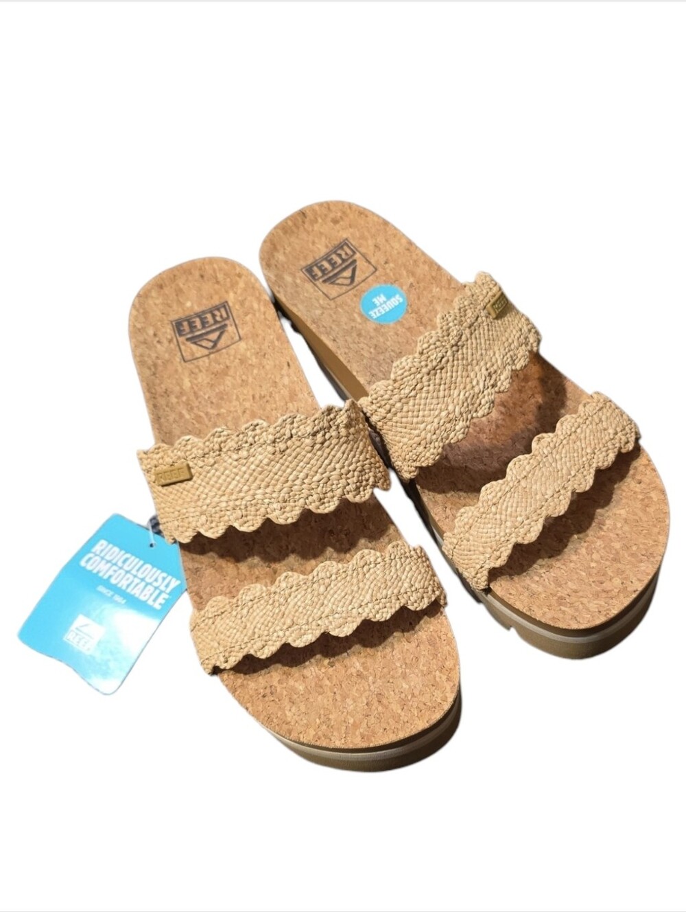 Reef Cushion Vista Higher Sandals Scalloped Tan Platform